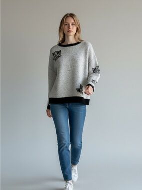 On 12th Women's  Sweater with Cat Design